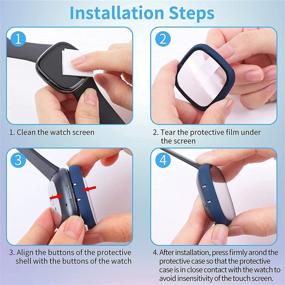 img 2 attached to 📱 NANW 4-пакет жестких защитных пленок из поликарбоната для Fitbit Versa 3/Sense - Встроенный 9H закаленный стеклянный корпус, полная защита бампера, чувствительный чехол только для смарт-часов Versa 3/Sense: улучшенный поиск по ключевым словам