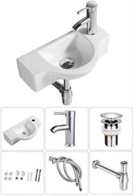 img 4 attached to 🚽 Bathroom Ceramic Washbasin with Faucet Combo - Small White Wall Mount Sink Set - Chrome Corner Sink with Pop-up Drain Included