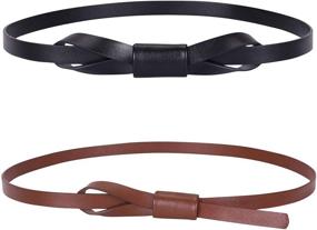 img 4 attached to Women's Black Fashion Leather Skinny Belt with Adjustable B Buckle - Accessorize in Style