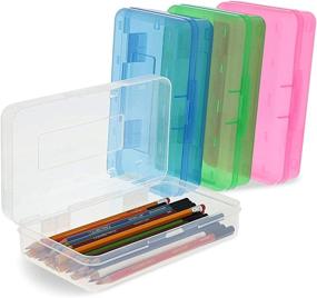 img 4 attached to Kids' School Supplies: Set of 4 Plastic Pencil Cases in 4 Colors (Dimensions: 7.75 x 4.5 x 2.25 Inches)