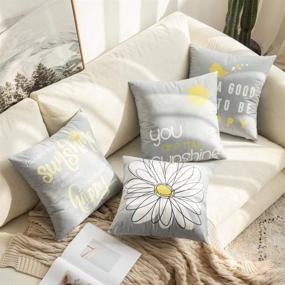 img 1 attached to 🌼 MIULEE Pack of 4 Decorative Yellow On Grey Throw Pillow Covers - Cute Bird Sunshine Flower Design - 18 x 18 Inch - Ideal for Car, Sofa, Bed, and Couch