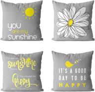 🌼 miulee pack of 4 decorative yellow on grey throw pillow covers - cute bird sunshine flower design - 18 x 18 inch - ideal for car, sofa, bed, and couch logo
