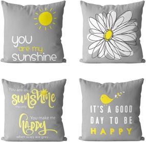 img 4 attached to 🌼 MIULEE Pack of 4 Decorative Yellow On Grey Throw Pillow Covers - Cute Bird Sunshine Flower Design - 18 x 18 Inch - Ideal for Car, Sofa, Bed, and Couch
