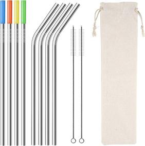 img 4 attached to 🥤 Homemo Metal Stainless Steel Straws Set - 8 Reusable 10.5" Straws with Silicone Tips for Yeti RTIC SIC Ozark Trail Tumblers: 4 Straight, 4 Bent, 2 Cleaning Brushes