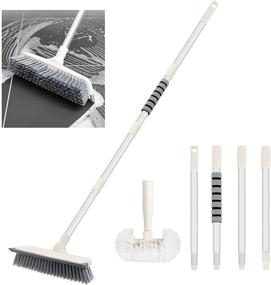 img 4 attached to Abealv 2-in-1 Floor Scrub Brush with Adjustable Long Handle - Perfect for Window Squeegeeing, Bathroom and Patio Cleaning