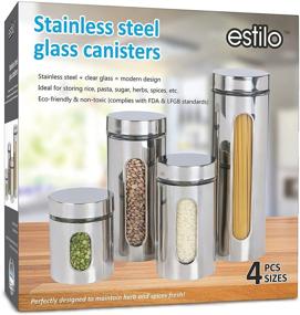 img 1 attached to 🍶 Silver Brushed Stainless Steel and Glass Canisters with Window - Stylish 4 Piece Set