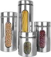 🍶 silver brushed stainless steel and glass canisters with window - stylish 4 piece set logo