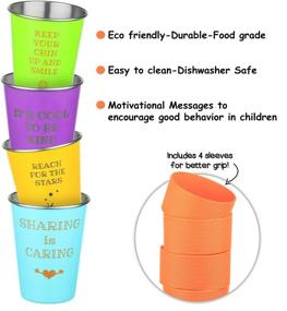 img 3 attached to 🥤 Bapon Organix Stainless Steel Drinking Cups with Silicone Sleeves for Kids (4-Pack) - Stackable, Durable, Reusable - Ideal for Indoor & Outdoor Use with Inspirational Child-Friendly Sayings