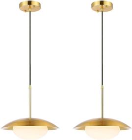 img 3 attached to 🔆 Set of 2 BAODEN Modern Pendant Lights - Industrial Hanging Light with Brushed Brass Finish, Dome Shades, and White Globe Glass Lampshade - Perfect Lighting Fixture for Kitchen Island, Living Room, and Dining Room