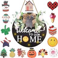 🚪 interchangeable welcome sign - 10 led lights & 15 seasonal ornaments - farmhouse front door decor (black home, 12 inch) логотип