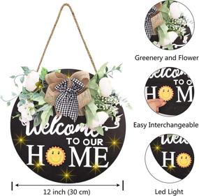 img 3 attached to 🚪 Interchangeable Welcome Sign - 10 LED Lights & 15 Seasonal Ornaments - Farmhouse Front Door Decor (Black Home, 12 inch)