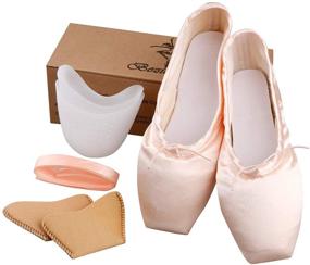 img 4 attached to 🩰 KUKOME Pink Satin Ballet Dance Shoes with Ribbon and Toe Pads for Women