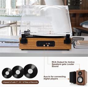 img 2 attached to Portable Wireless Vinyl Record Player Turntable - Orange Brown Phonograph with Built-in Stereo Speakers, 3-Speed Belt-Drive for Enhanced Sound Quality