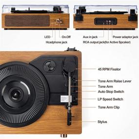 img 1 attached to Portable Wireless Vinyl Record Player Turntable - Orange Brown Phonograph with Built-in Stereo Speakers, 3-Speed Belt-Drive for Enhanced Sound Quality