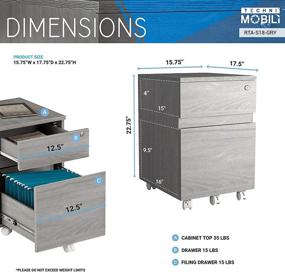 img 1 attached to 🗄️ Grey 2 Drawer Vertical Filing Cabinet with Lock and Storage by Techni Mobili - Rolling, 15.75"D x 17.75"W x 22.75"H