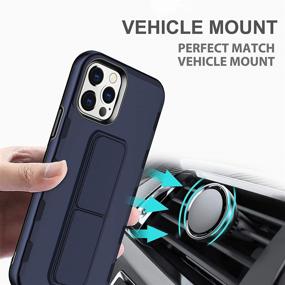 img 1 attached to 📱 Shockproof Case for iPhone 12 Pro with Foldable Vertical and Horizontal Kickstand, Hand and Finger Strap, Metal Stand for Magnetic Car Mount- AB Business Group