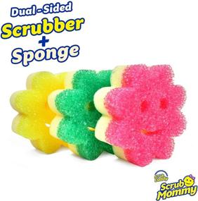 img 3 attached to 🧽 Scrub Daddy and Scrub Mommy Power Flower Set - Dual-Sided Sponge and Scrubber for Non-Scratch Cleaning of Dishes and Home - Odor Resistant, Firm in Cold Water and Soft in Warm, Multi-Surface - Pack of 3