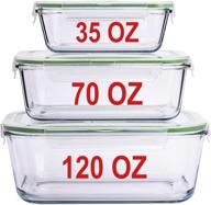 🍽️ large glass food storage containers with locking lids - baking dish set - 3 piece set with 120 oz/70 oz/35 oz capacity - leakproof, ovensafe, ideal for storing, serving, and meal prepping logo