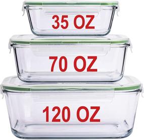 img 4 attached to 🍽️ Large Glass Food Storage Containers with Locking Lids - Baking Dish Set - 3 Piece Set with 120 OZ/70 OZ/35 OZ Capacity - Leakproof, Ovensafe, Ideal for Storing, Serving, and Meal Prepping