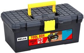 img 4 attached to MEIJIA Портативный ящик для хранения инструментов с складными замками, съемным поддоном - классический черный/желтый, 15,55x8,78x6,49 дюйма.