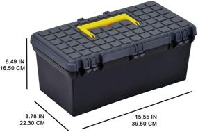 img 1 attached to MEIJIA Портативный ящик для хранения инструментов с складными замками, съемным поддоном - классический черный/желтый, 15,55x8,78x6,49 дюйма.