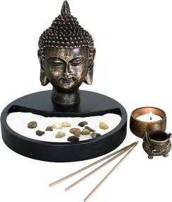 img 3 attached to Buddha Head Zen Garden Kit: Tabletop statue with Incense Burner and Tealight Candle Holder by MyGift