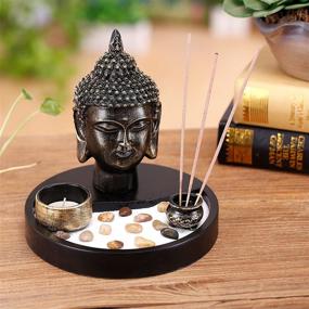 img 1 attached to Buddha Head Zen Garden Kit: Tabletop statue with Incense Burner and Tealight Candle Holder by MyGift