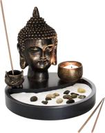 buddha head zen garden kit: tabletop statue with incense burner and tealight candle holder by mygift logo