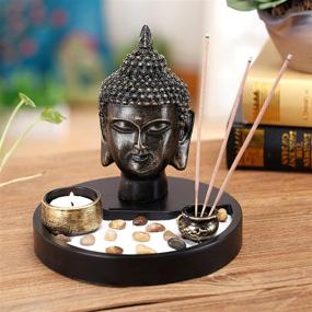 img 2 attached to Buddha Head Zen Garden Kit: Tabletop statue with Incense Burner and Tealight Candle Holder by MyGift