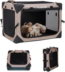 img 4 attached to Convenient and Secure ELEGX Portable Folding Dog Soft Crate: Large 4-Door Mesh Pet Cage with Locking Zippers, Perfect for Indoor & Outdoor Travel, Dog Kennel & Cat Carrier