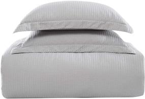 img 2 attached to 🛌 Brielle Home Pierce Cotton Soft Waffle Weave 3pcs Comforter Set - Light Grey, Full/Queen