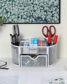 img 2 attached to 📚 Elevate Your Organization with EasyPAG 9-Compartment Desk Organizer & Drawer - Perfect Accessory for School or Office Desks in Classy White