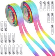 🌈 2 rolls number 5 10 yards nylon coil zippers & 20 silver zipper pulls set - rainbow color coil zipper by the yard with long zippers - metal zipper sliders and pulls replacement for sewing & crafts logo