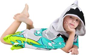 img 2 attached to 🦈 Athaelay Soft Microfiber Swim Cover-ups for Kids Ages 3 to 10 - Hooded Bath Beach Poncho Towels (Big Shark, Fits 3-10 Years)