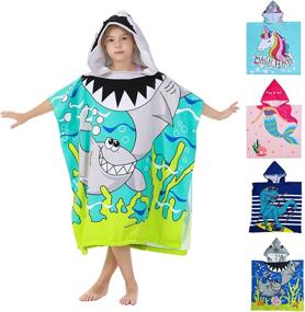 img 4 attached to 🦈 Athaelay Мягкие микрофибровые покрывала для купания для детей от 3 до 10 лет - пончо-полотенца с капюшоном для ванны и пляжа (Большая акула, подходит для возраста от 3 до 10 лет)