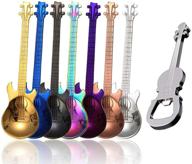 guitar spoons coffee teaspoon set: colorful stainless steel dessert spoons with guitar opener - perfect for stirring drinks, mixing milkshakes, and scooping jam (multicolor) logo