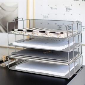 img 1 attached to Silver Metal Mesh Desk Tray Organizer - Blu Monaco Stackable Paper Trays for Better Office Organization and Storage