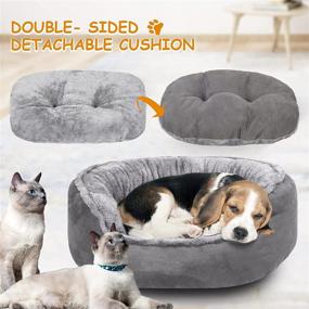 img 2 attached to 🐱 PTHHPS Cat Bed Small Dog Bed: Round Cushion for Calming Indoor Cats and Small Dogs | Luxury, Machine Washable Pet Bed for Cats and Kittens | Anti-Slip Bottom | 20in Grey