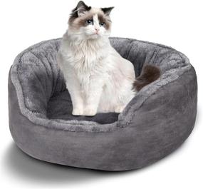 img 4 attached to 🐱 PTHHPS Cat Bed Small Dog Bed: Round Cushion for Calming Indoor Cats and Small Dogs | Luxury, Machine Washable Pet Bed for Cats and Kittens | Anti-Slip Bottom | 20in Grey