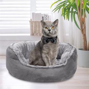 img 3 attached to 🐱 PTHHPS Cat Bed Small Dog Bed: Round Cushion for Calming Indoor Cats and Small Dogs | Luxury, Machine Washable Pet Bed for Cats and Kittens | Anti-Slip Bottom | 20in Grey