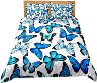 🦋 helehome blue butterfly bedding set - watercolor butterfly quilt cover and pillowcase for twin bed - ideal for women and teen girls logo