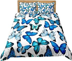 img 4 attached to 🦋 Helehome Blue Butterfly Bedding Set - Watercolor Butterfly Quilt Cover and Pillowcase for Twin Bed - Ideal for Women and Teen Girls