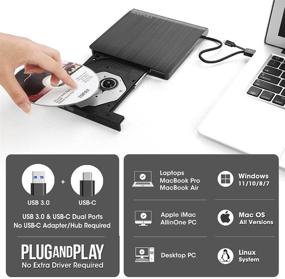 img 2 attached to ROOFULL USB 3.0/USB-C External DVD Drive: Portable CD ROM Player 📀 for Windows & MacBook | Burner Writer for Laptop & Desktop Computers