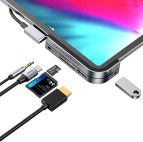 img 4 attached to 🔌 Baseus 6-in-1 iPad Pro USB C Hub: HDMI, PD Charging, SD/Micro Card Reader, USB 3.0 & 3.5mm Jack