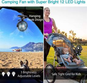 img 3 attached to 🏕️ BRIGENIUS Clip-On Camping Fan with LED Lights | Battery Operated Mini Desk Fan | Rechargeable 2200mAh | 3-Level Air Flow | Portable Personal Fan for Camping, Home, Office, Travel | Indoor, Outdoor