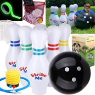 🎳 giant inflatable kids bowling set - 6 27" jumbo inflatable bowling pins - 1 24" yard bowling ball - 30" glow tape - 1 foot pump - 1 mesh bag - 10 score sheet - indoor outdoor lawn bowling set for adults and kids логотип