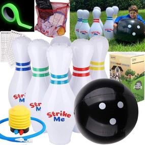 img 4 attached to 🎳 Giant Inflatable Kids Bowling Set - 6 27" Jumbo Inflatable Bowling Pins - 1 24" Yard Bowling Ball - 30" Glow Tape - 1 Foot Pump - 1 Mesh Bag - 10 Score Sheet - Indoor Outdoor Lawn Bowling Set for Adults and Kids