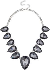 img 4 attached to LUX ACCESSORIES Statement Bib Necklace with Oval Teardrop Crystal Teardrop Stone