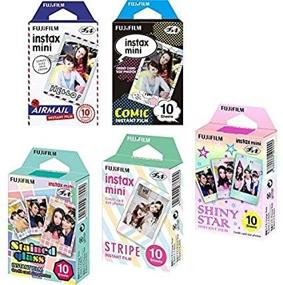 img 1 attached to 📸 Fujifilm Instax Mini 5 Pack Bundle: Stained Glass, Comic, Stripe, Shiny Star, Airmail - 50 Sheets