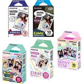 img 3 attached to 📸 Fujifilm Instax Mini 5 Pack Bundle: Stained Glass, Comic, Stripe, Shiny Star, Airmail - 50 Sheets